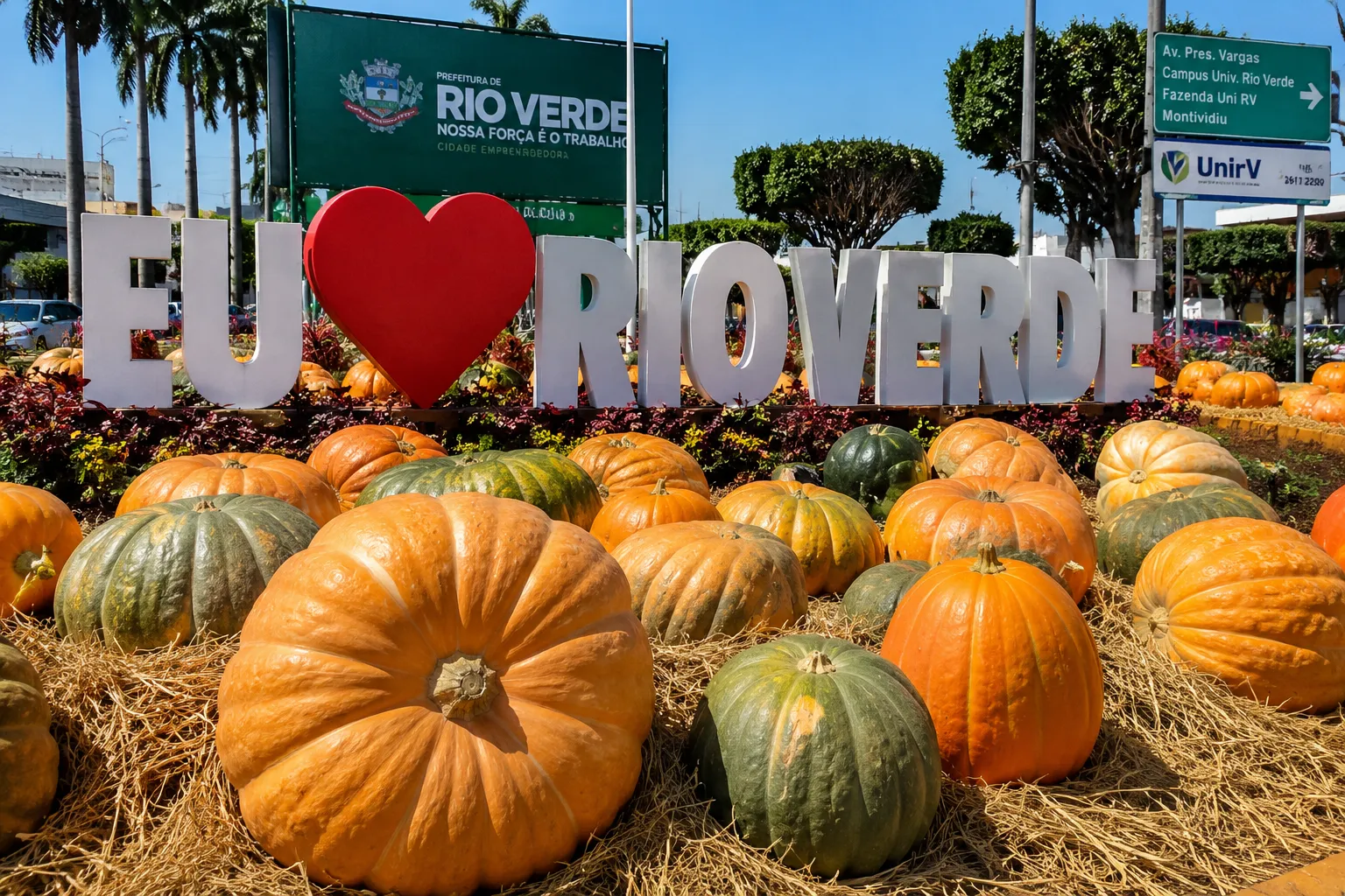 Abóboras gigantes começam a colorir Rio Verde para o aniversário de 178 anos