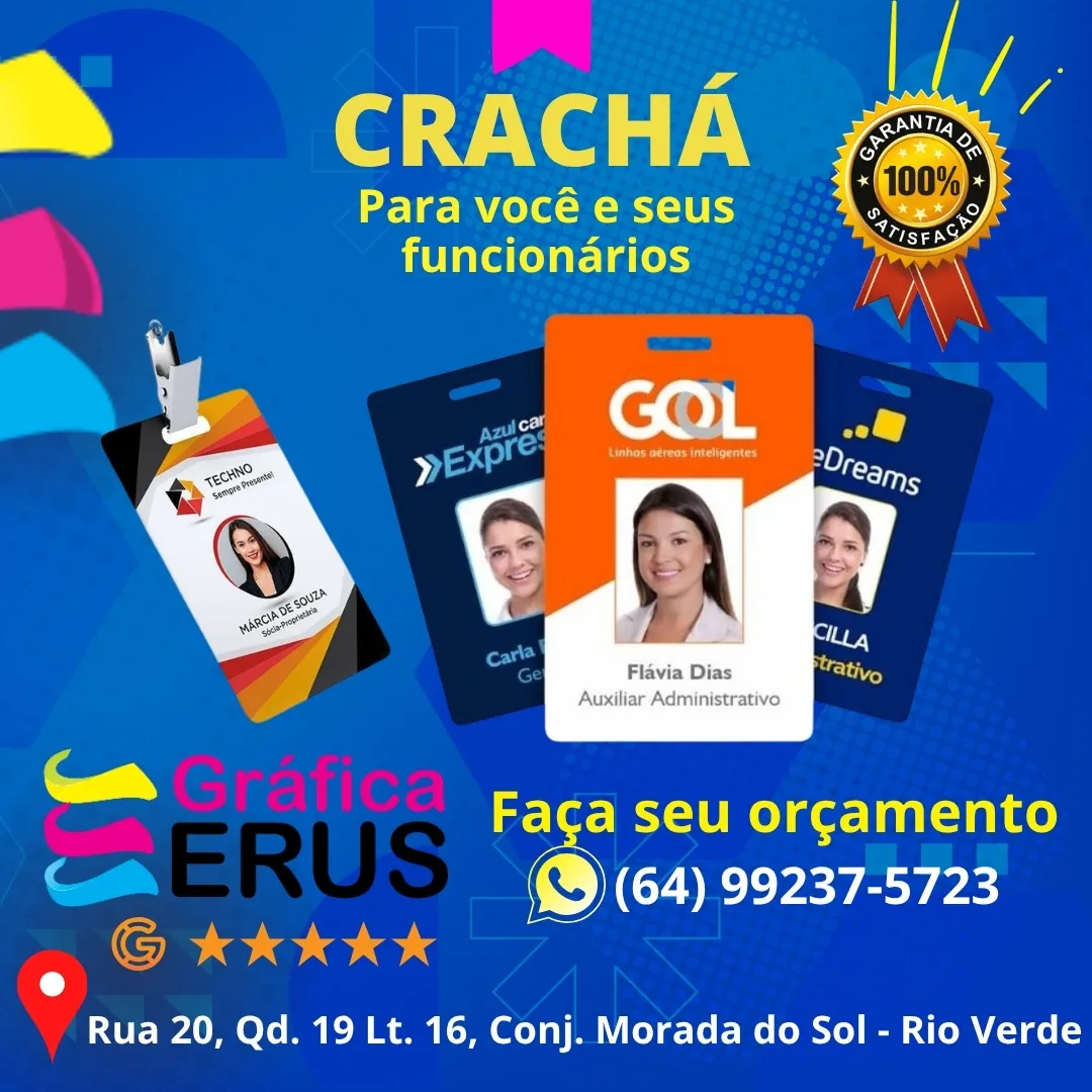 Crachás personalizados para empresas e profissionais, impressao frente
